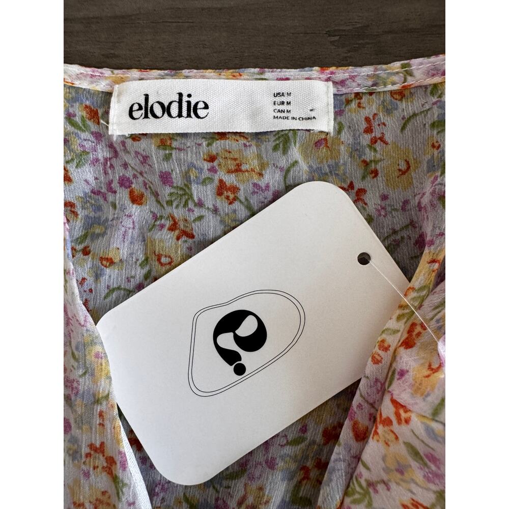 ELODIE Nordstom Women's Pink Yellow Floral Long Sleeve V-Neck Mini Dress Size M - Picture 5 of 6